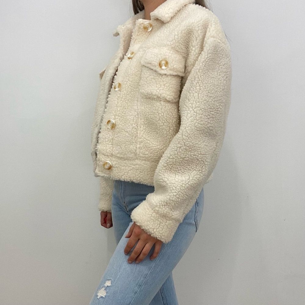 Nwt Cream Button Up Teddy Sherpa Jacket - image 3